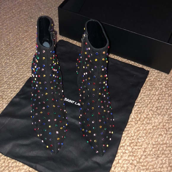 Saint Laurent Crystal Pointy Toe Booties (70mm) - Picture 5 of 7